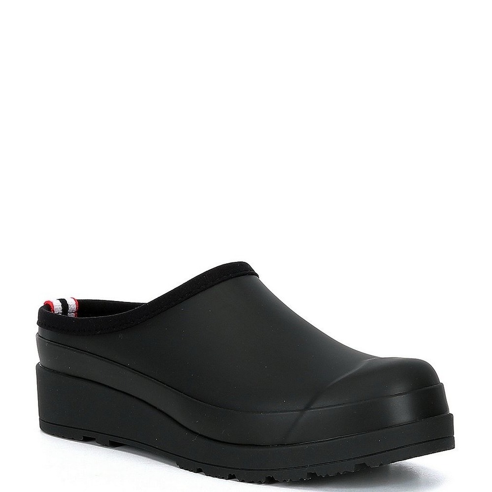 Hunter Black Slip-On Clog Mule with Red & White Heel Tab